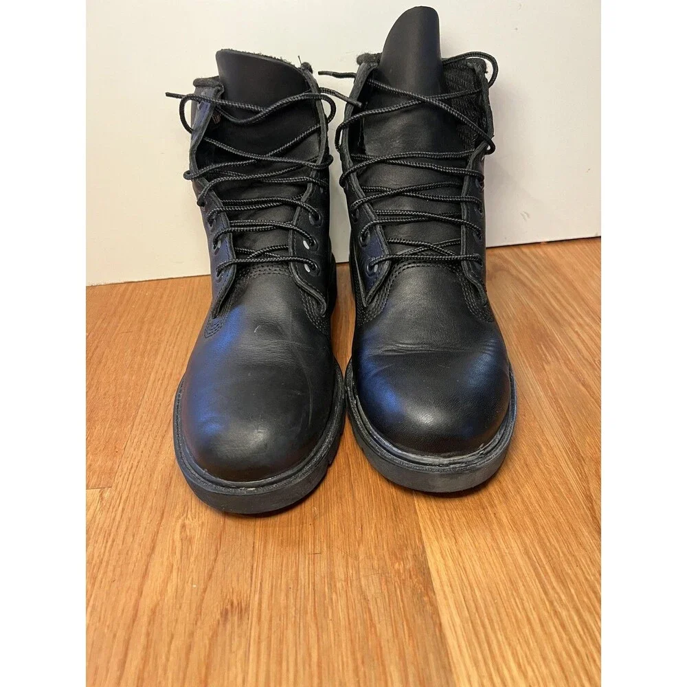 Timberland Boots Mens Size 7 Black Leather Lace Up Work Lug Sole Padded Collar